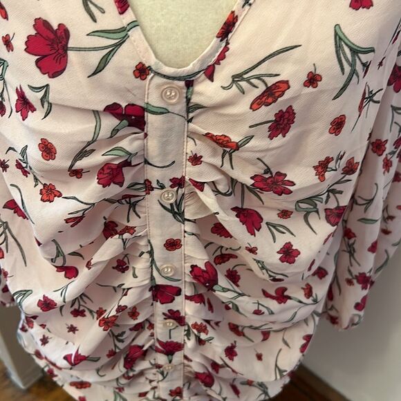 A Love Story pink floral sheer long sleeve button front blouse Size XL EUC - Picture 3 of 11